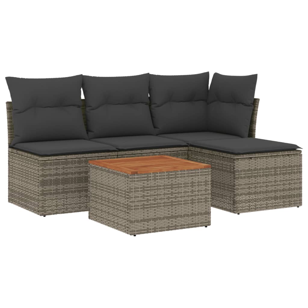 5-delige Loungeset met kussens poly rattan grijs