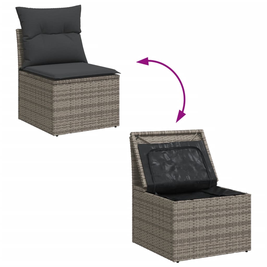 5-delige Loungeset met kussens poly rattan grijs