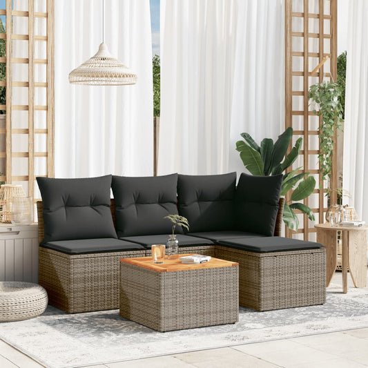 5-delige Loungeset met kussens poly rattan grijs