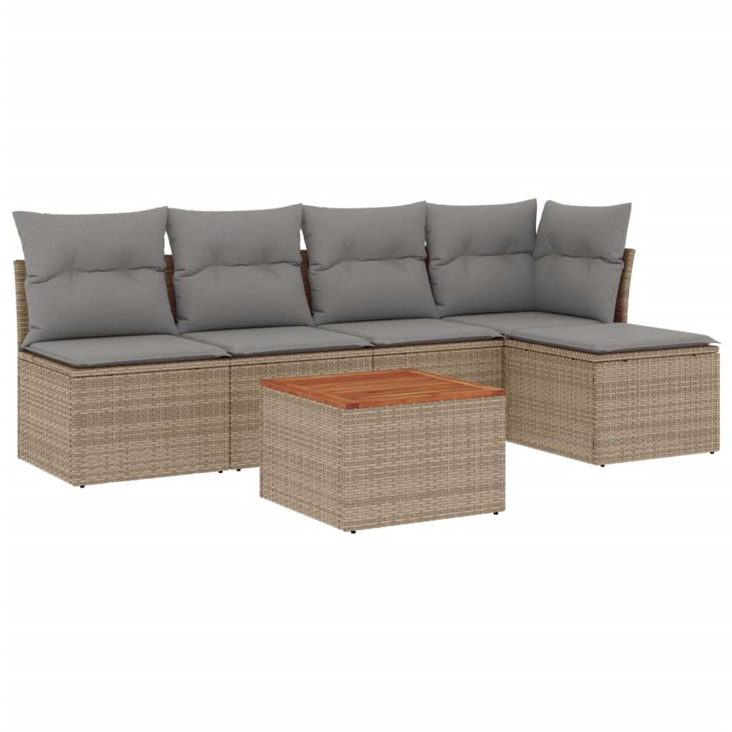 6-delige Loungeset met kussens poly rattan gemengd beige