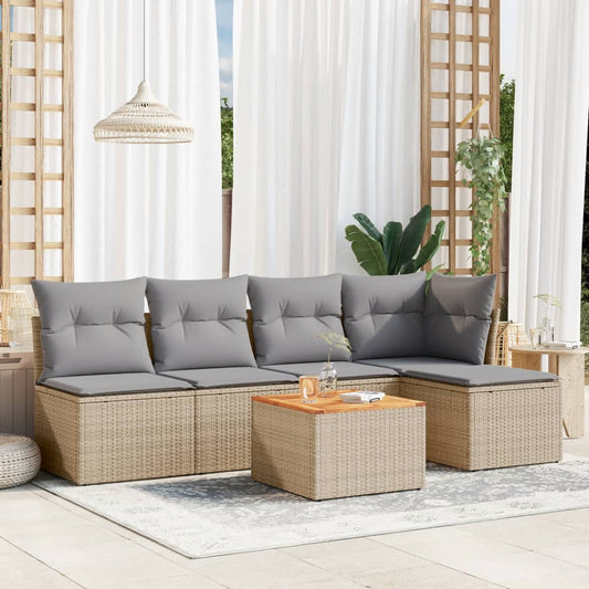 6-delige Loungeset met kussens poly rattan gemengd beige