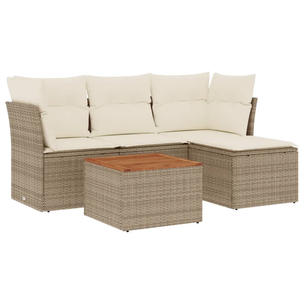 5-delige Loungeset met kussens poly rattan beige