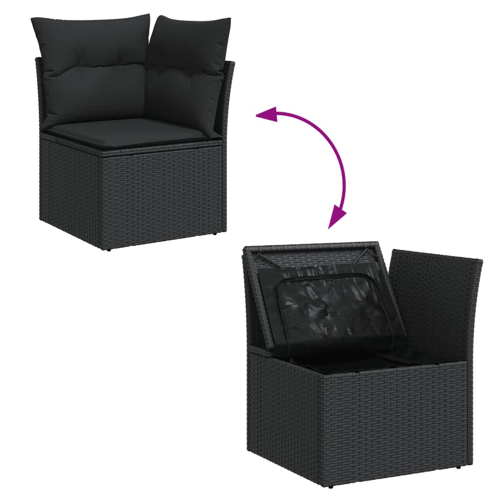 5-delige Loungeset met kussens poly rattan zwart