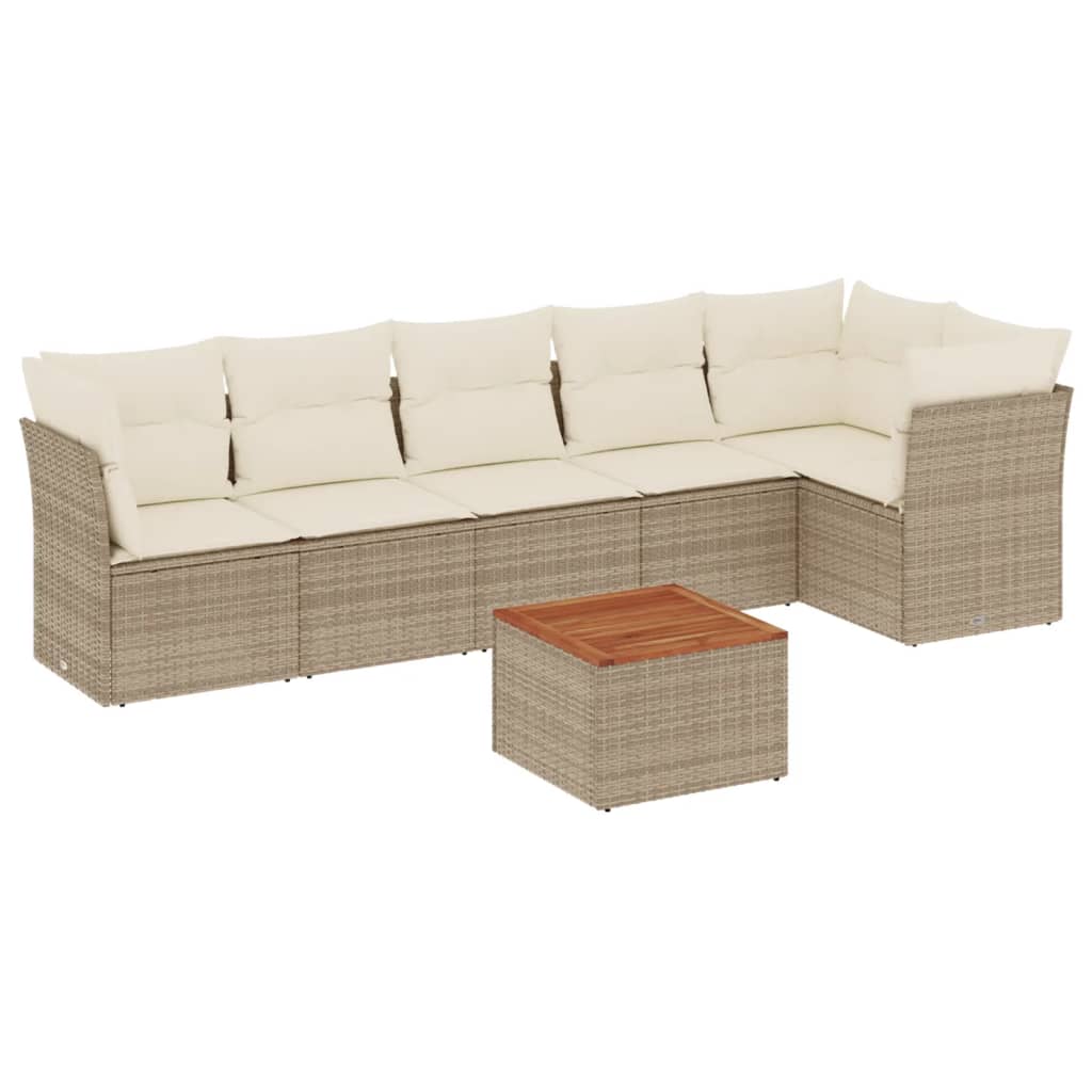 7-delige Loungeset met kussens poly rattan beige