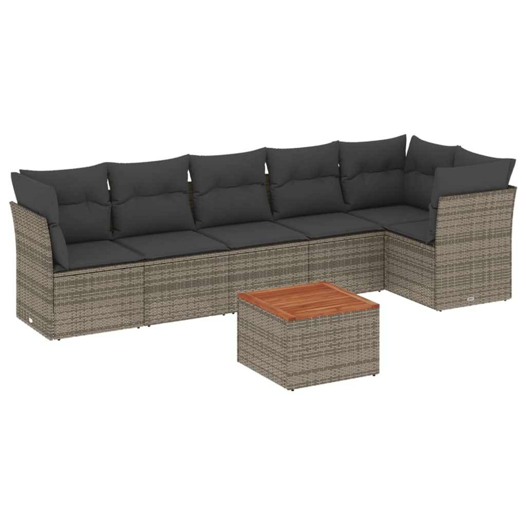 7-delige Loungeset met kussens poly rattan grijs