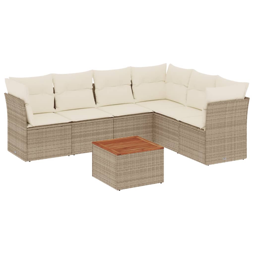 7-delige Loungeset met kussens poly rattan beige