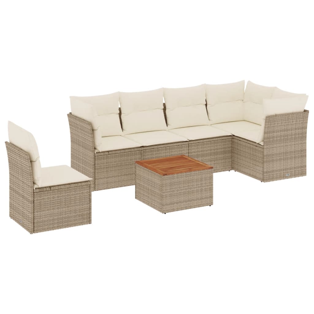 7-delige Loungeset met kussens poly rattan beige