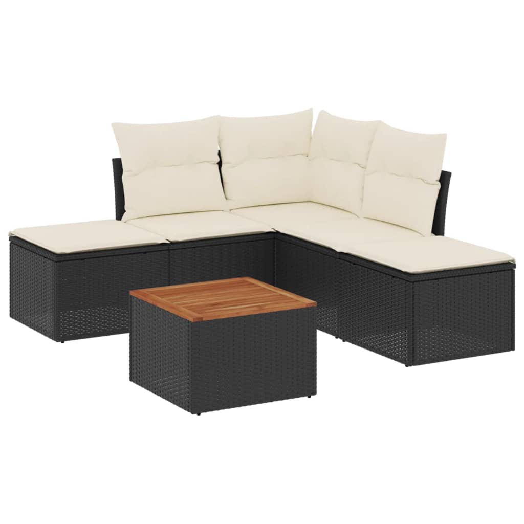 6-delige Loungeset met kussens poly rattan zwart