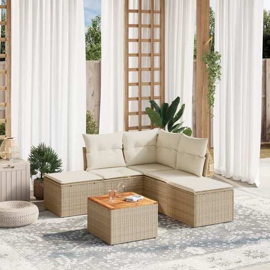 6-delige Loungeset met kussens poly rattan beige