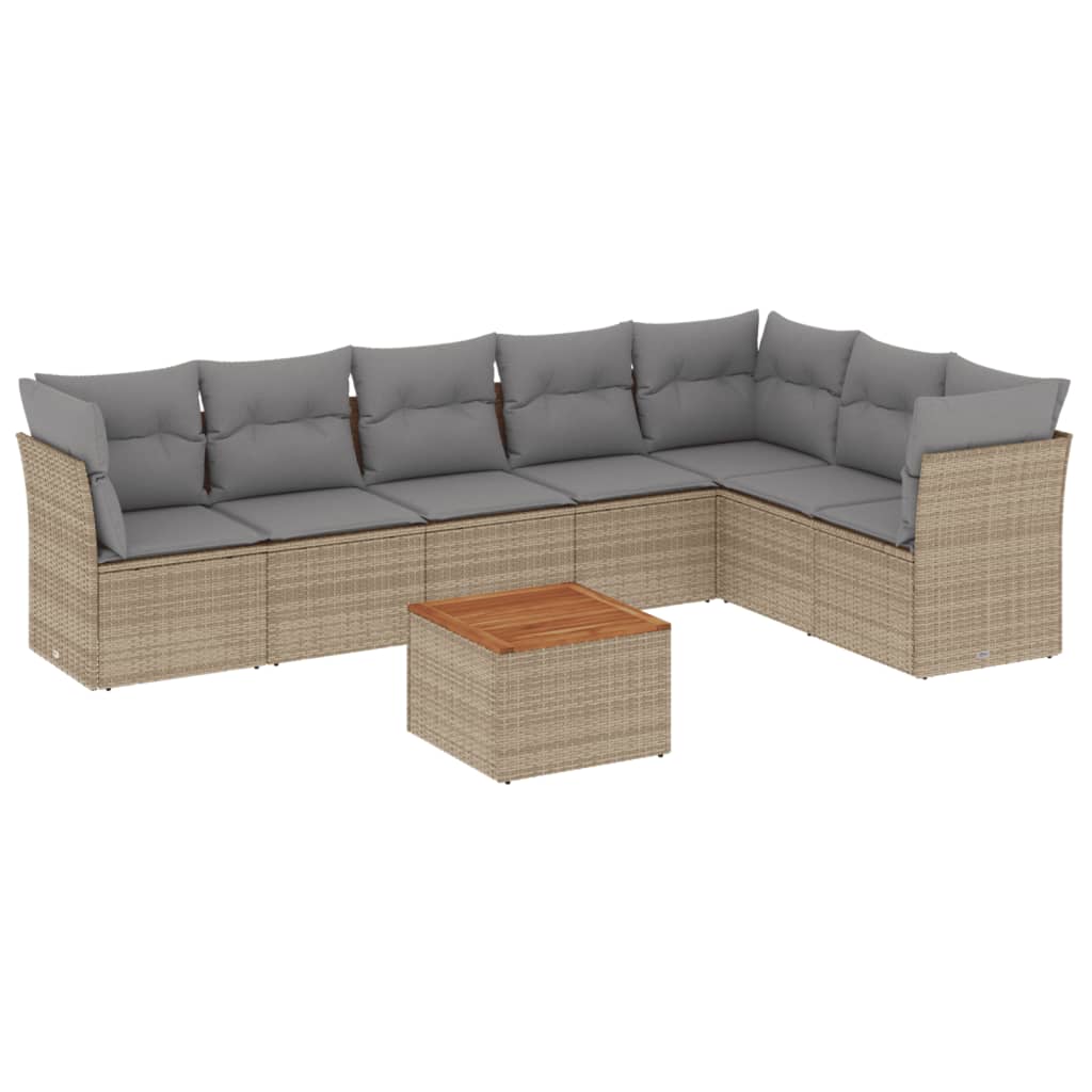 8-delige Loungeset met kussens poly rattan gemengd beige