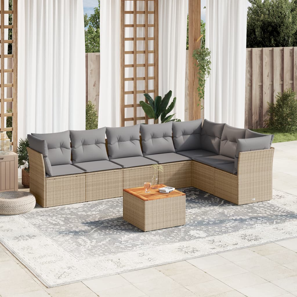 8-delige Loungeset met kussens poly rattan gemengd beige