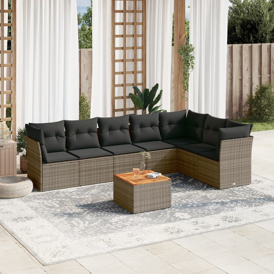 8-delige Loungeset met kussens poly rattan grijs