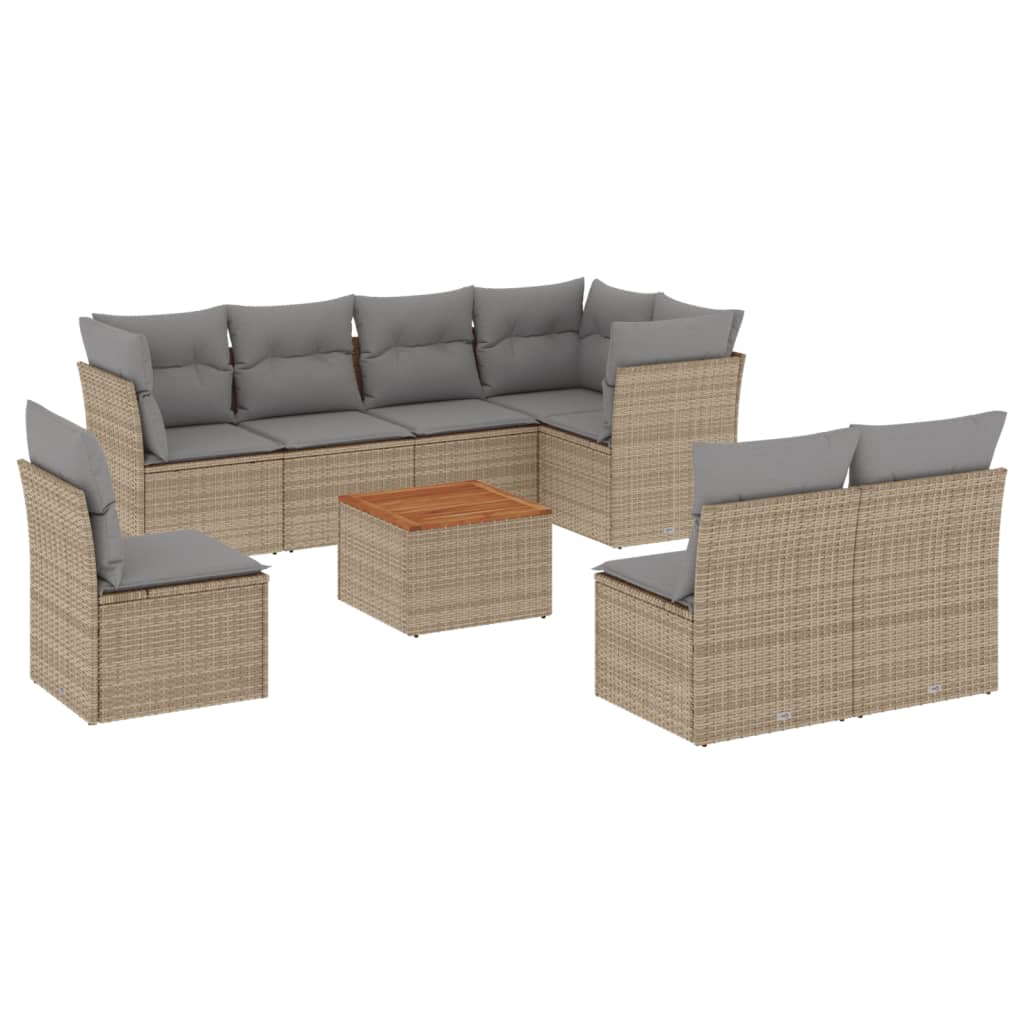 9-delige Loungeset met kussens poly rattan gemengd beige