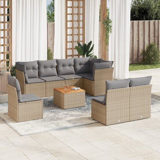 9-delige Loungeset met kussens poly rattan gemengd beige