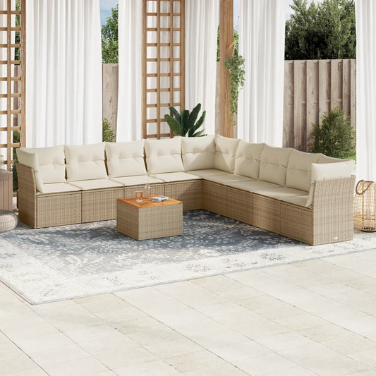 10-delige Loungeset met kussens poly rattan beige