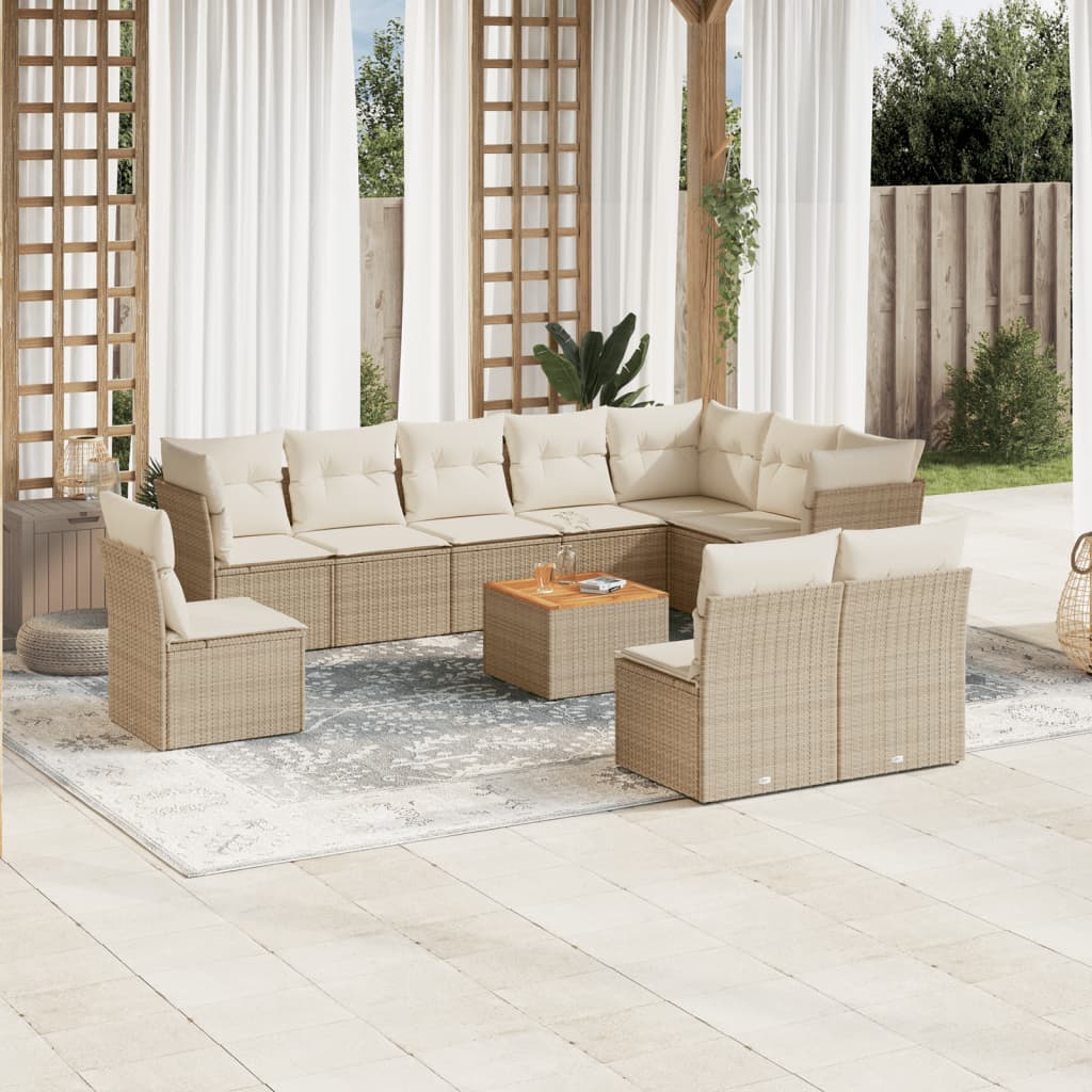 11-delige Tuinset met kussens poly rattan beige