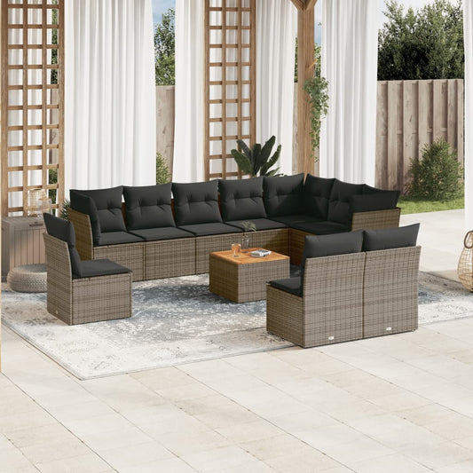 11-delige Loungeset met kussens poly rattan grijs