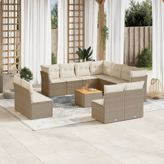 12-delige Loungeset met kussens poly rattan beige