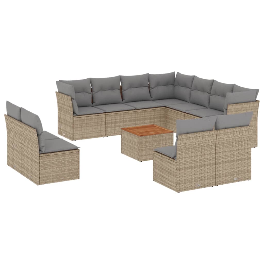 12-delige Loungeset met kussens poly rattan gemengd beige