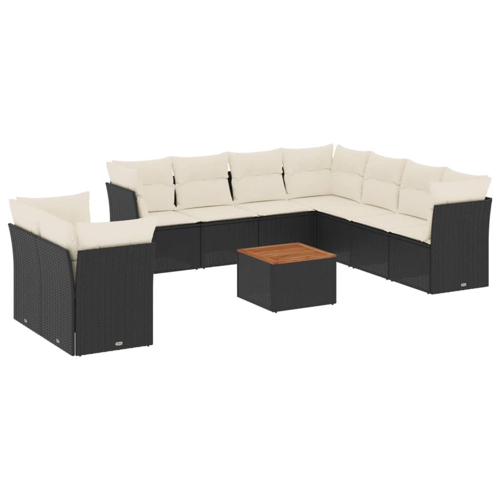 11-delige Loungeset met kussens poly rattan zwart