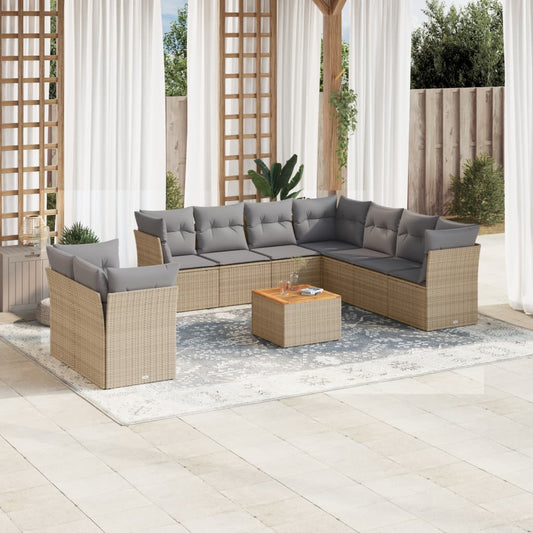 11-delige Loungeset met kussens poly rattan gemengd beige