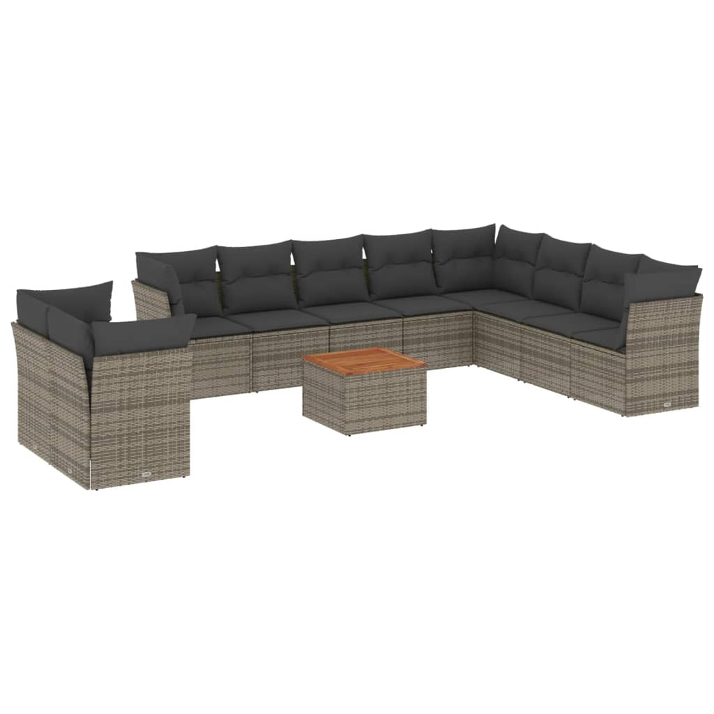 11-delige Loungeset met kussens poly rattan grijs