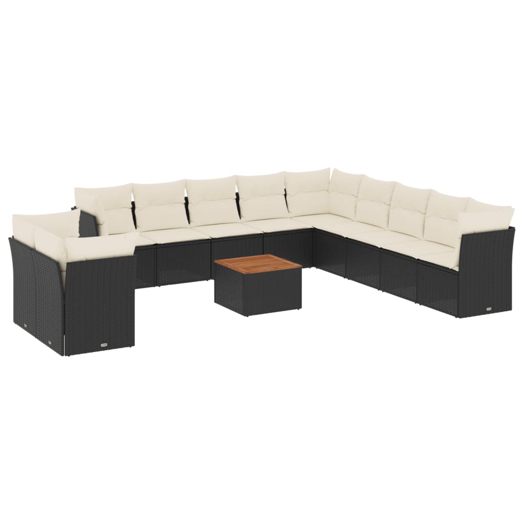 12-delige Loungeset met kussens poly rattan zwart