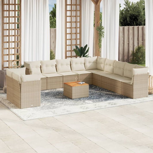 12-delige Loungeset met kussens poly rattan beige