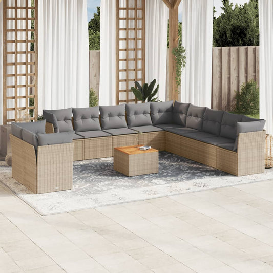 12-delige Loungeset met kussens poly rattan gemengd beige