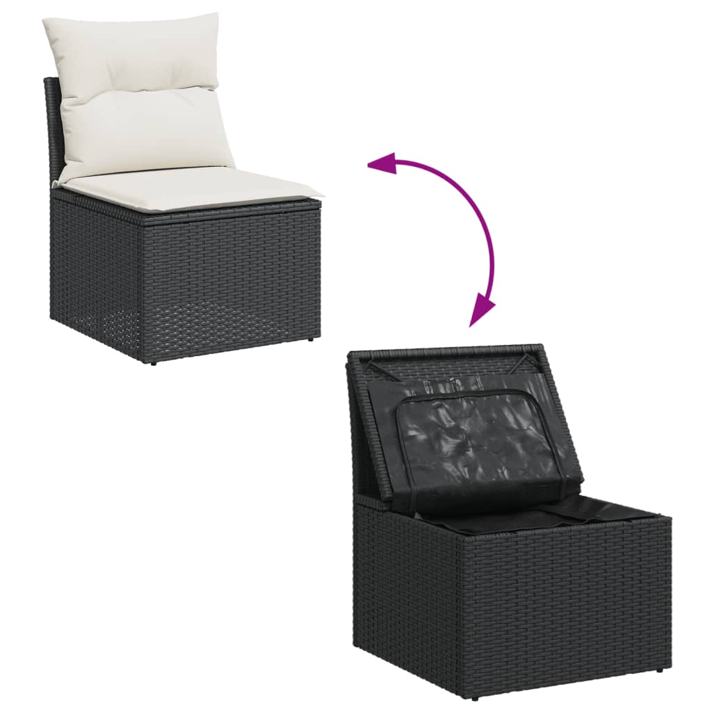 9-delige Loungeset met kussens poly rattan zwart