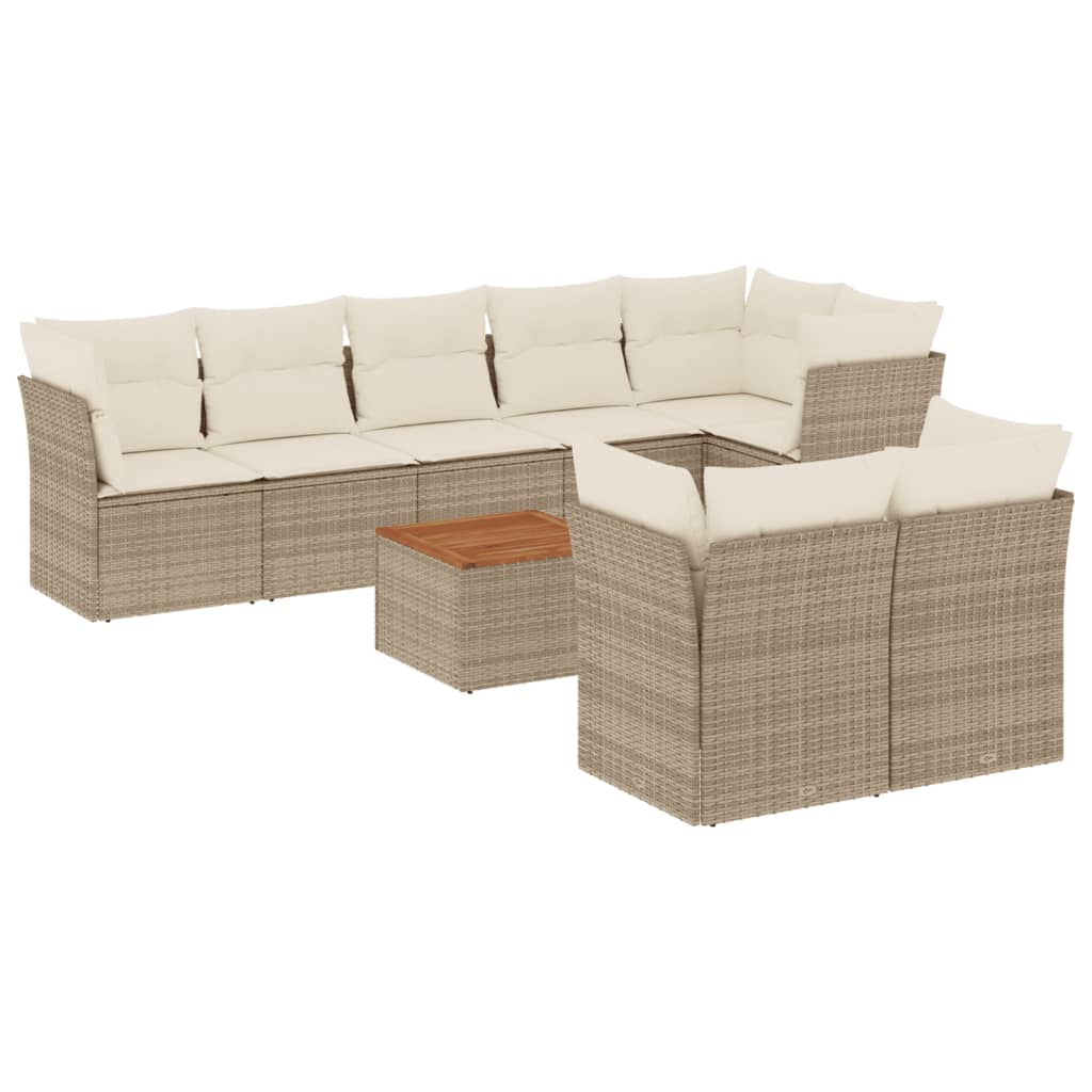 9-delige Loungeset met kussens poly rattan beige