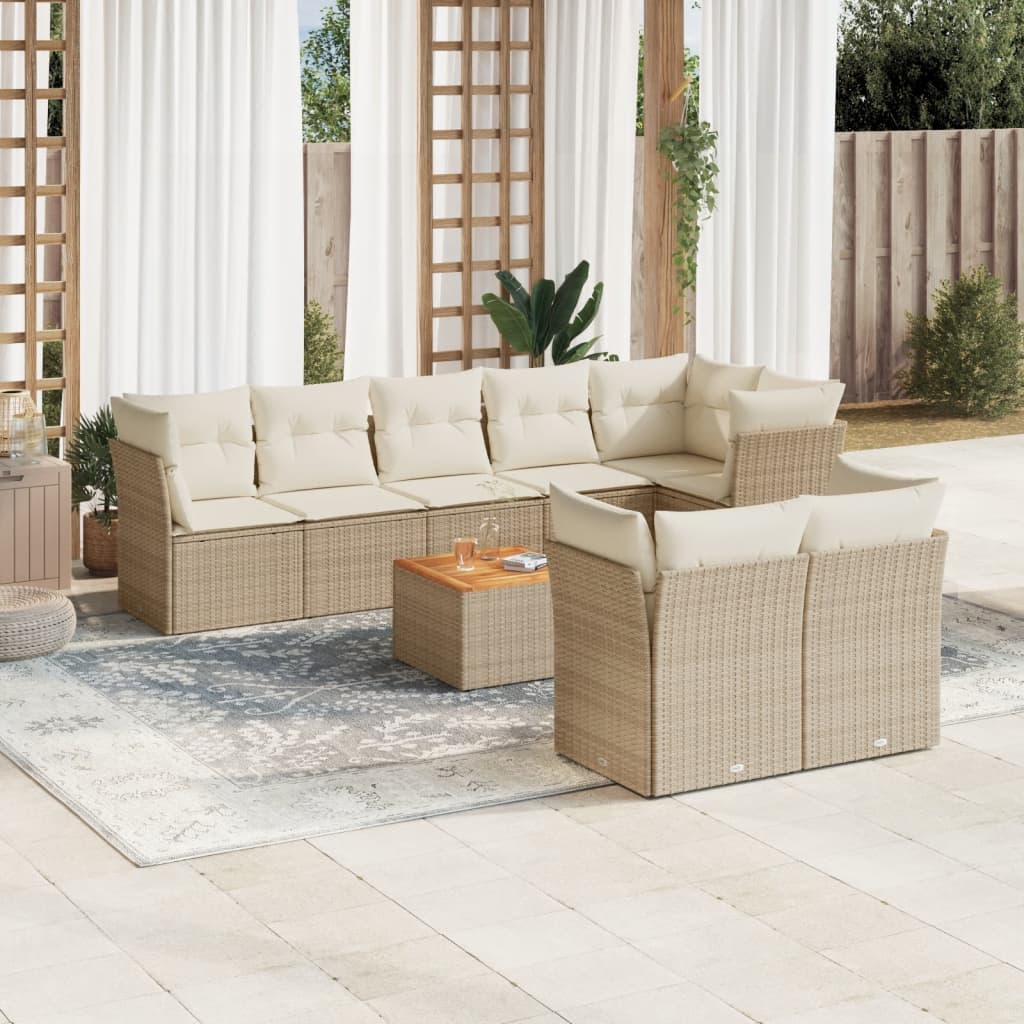 9-delige Loungeset met kussens poly rattan beige