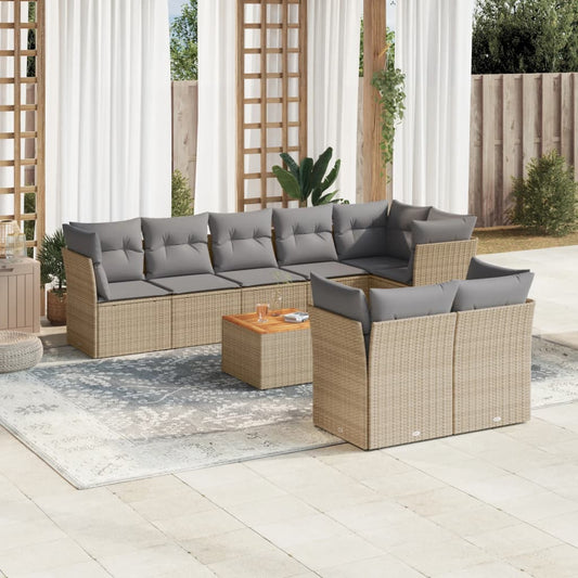 9-delige Loungeset met kussens poly rattan gemengd beige