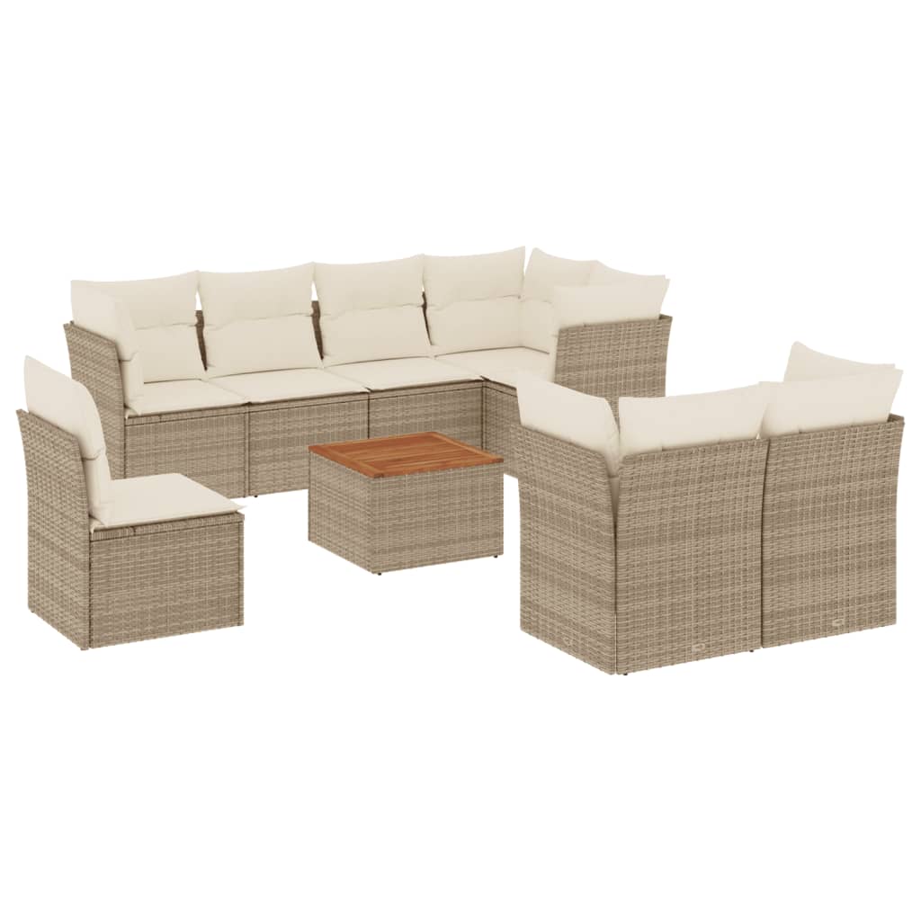 9-delige Loungeset met kussens poly rattan beige