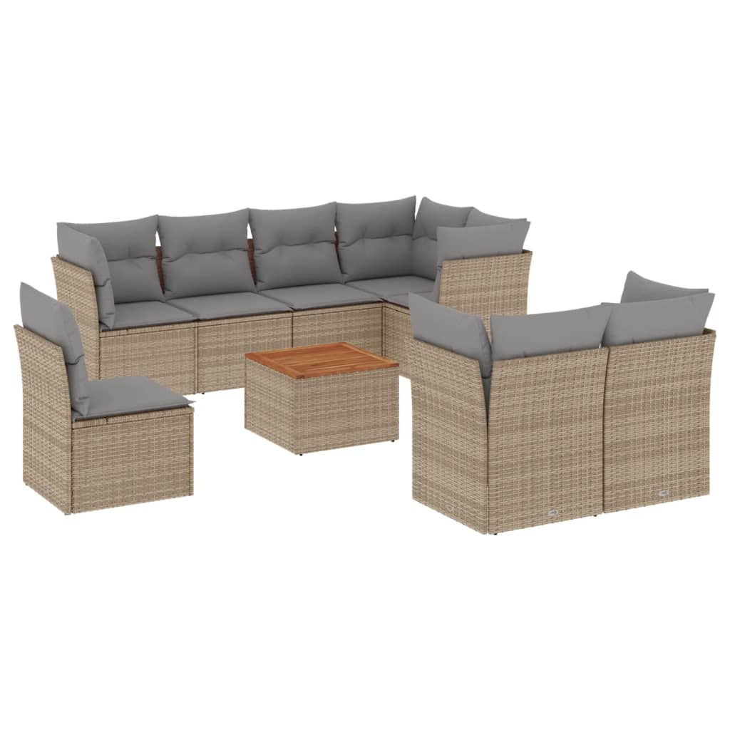 9-delige Loungeset met kussens poly rattan gemengd beige