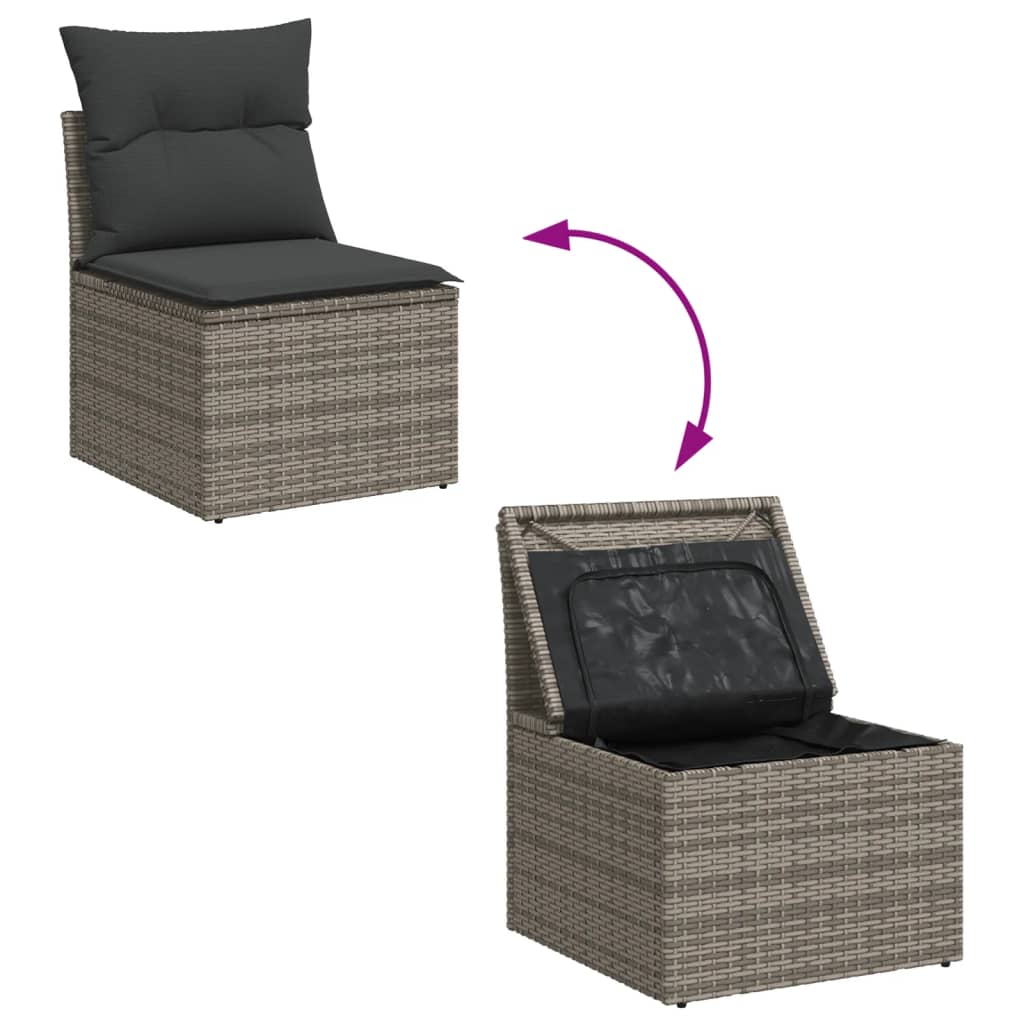 9-delige Loungeset met kussens poly rattan grijs