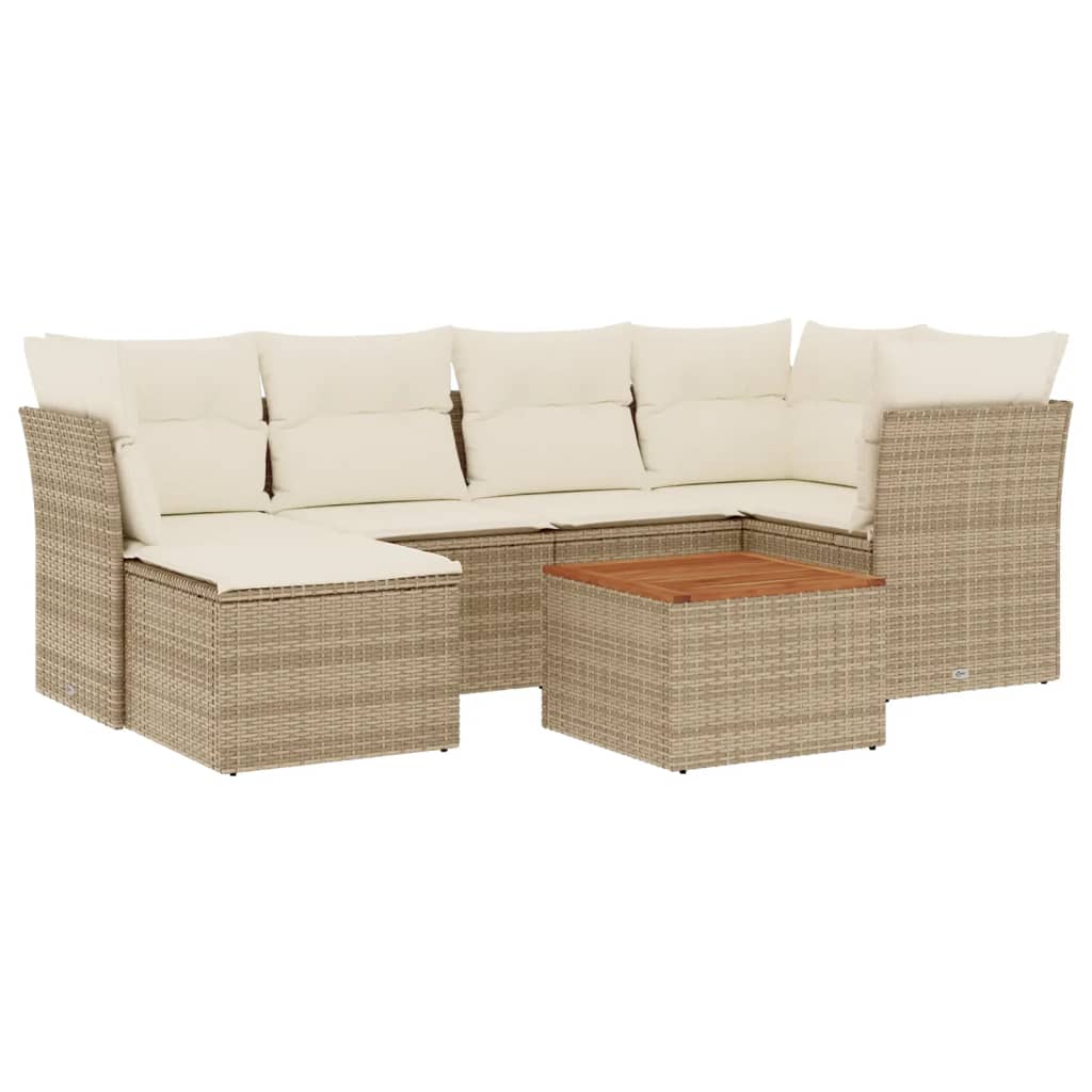 7-delige Loungeset met kussens poly rattan beige