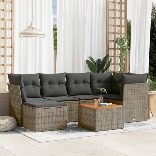 7-delige Loungeset met kussens poly rattan grijs