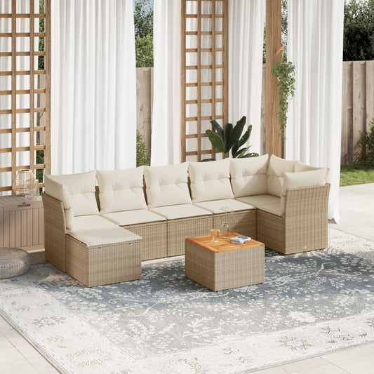 8-delige Loungeset met kussens poly rattan beige