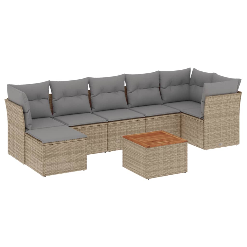 8-delige Loungeset met kussens poly rattan gemengd beige