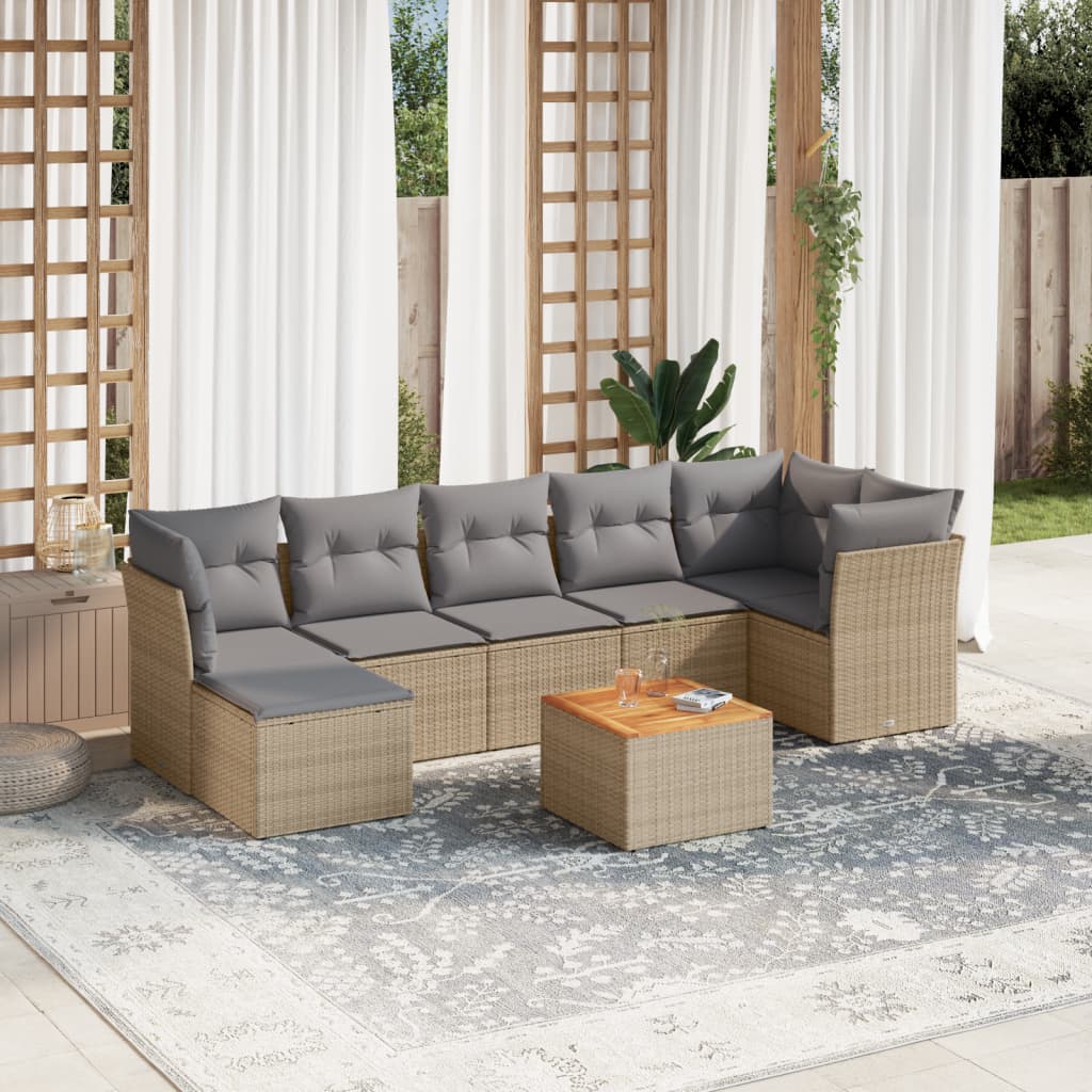 8-delige Loungeset met kussens poly rattan gemengd beige