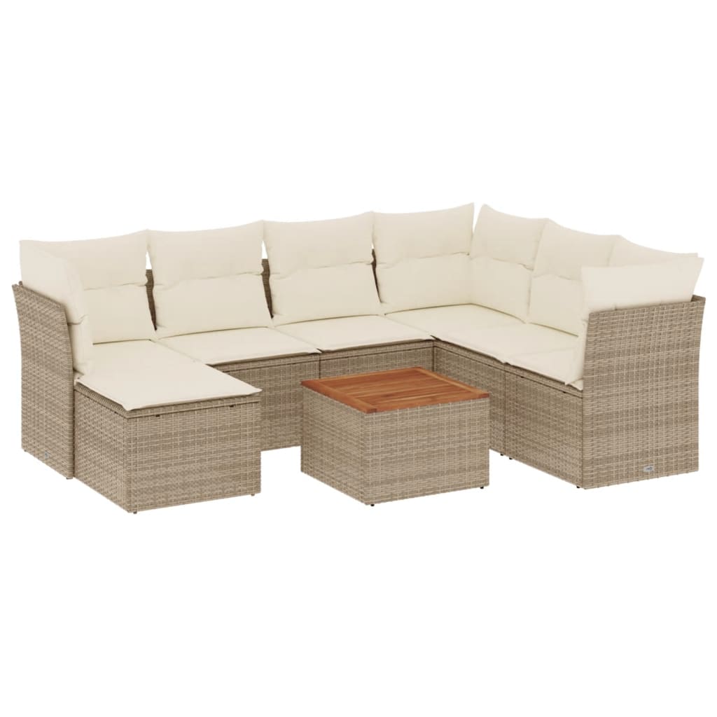 8-delige Loungeset met kussens poly rattan beige