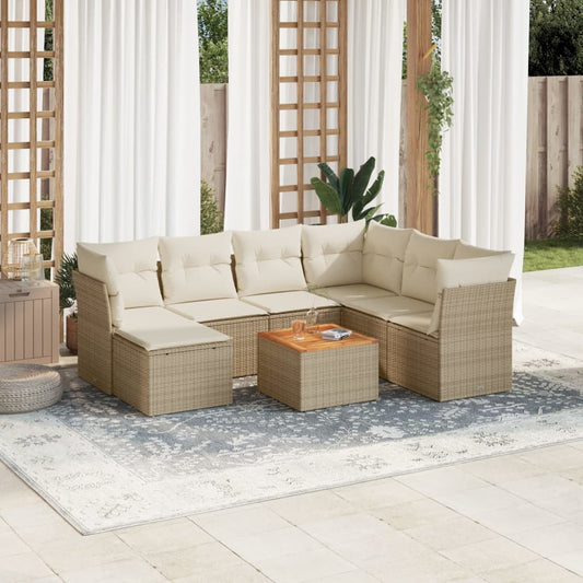 8-delige Loungeset met kussens poly rattan beige