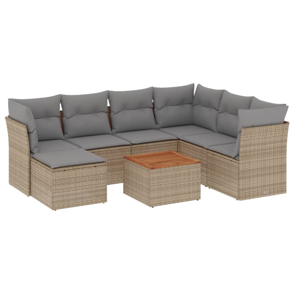 8-delige Loungeset met kussens poly rattan gemengd beige