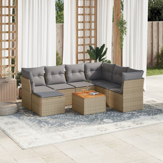 8-delige Loungeset met kussens poly rattan gemengd beige