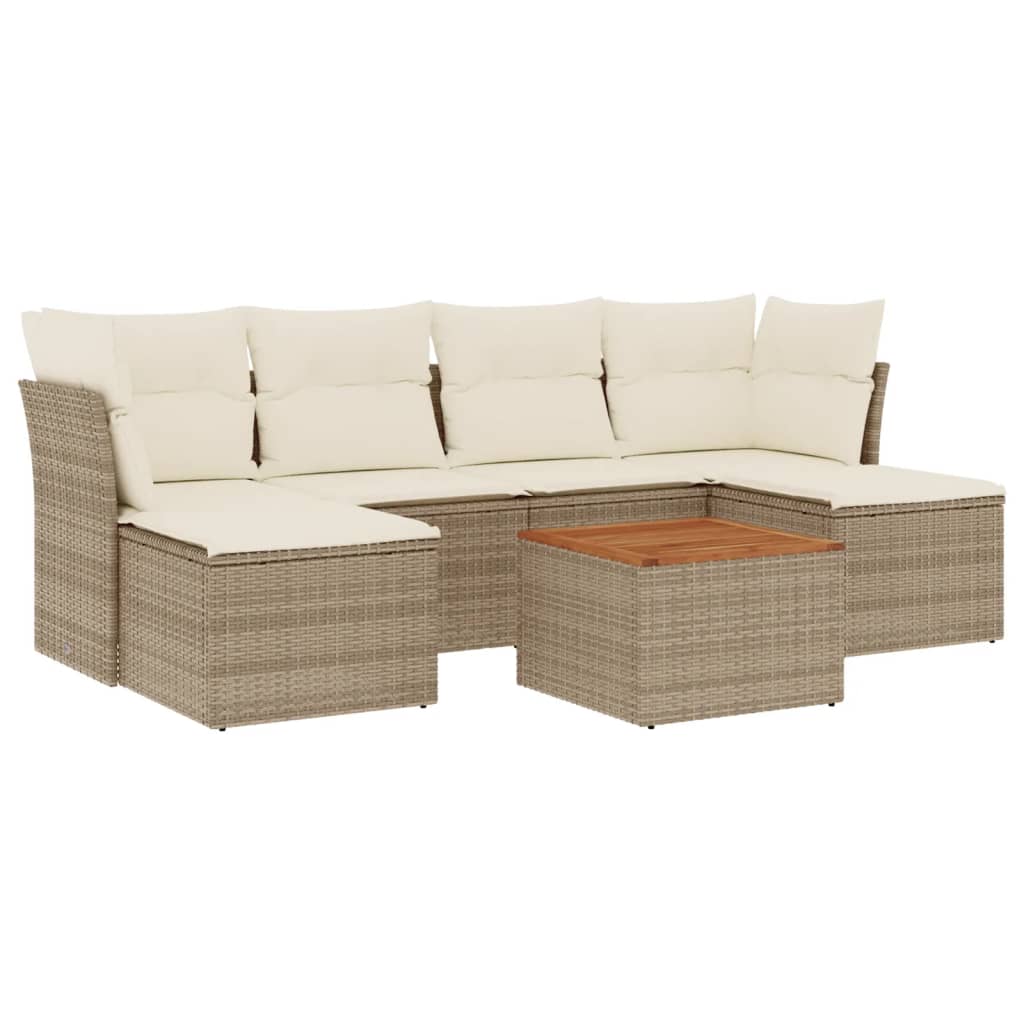 7-delige Loungeset met kussens poly rattan beige