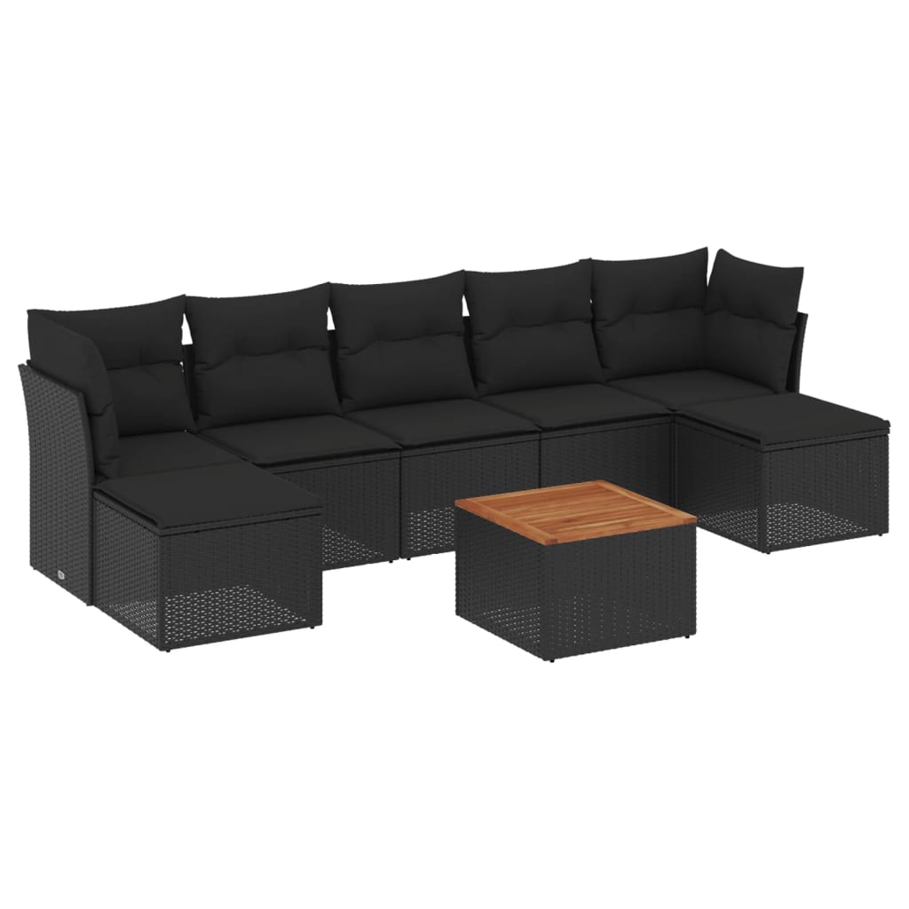 8-delige Loungeset met kussens poly rattan zwart