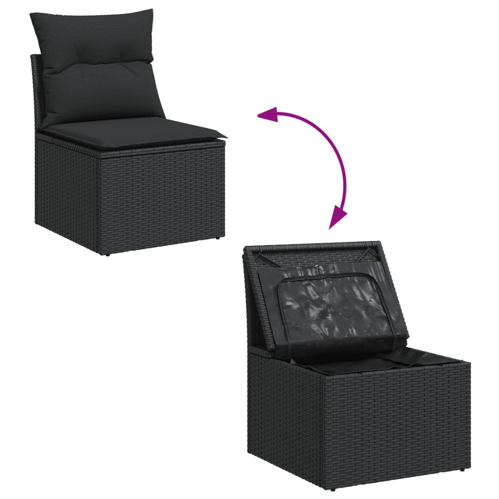 8-delige Loungeset met kussens poly rattan zwart