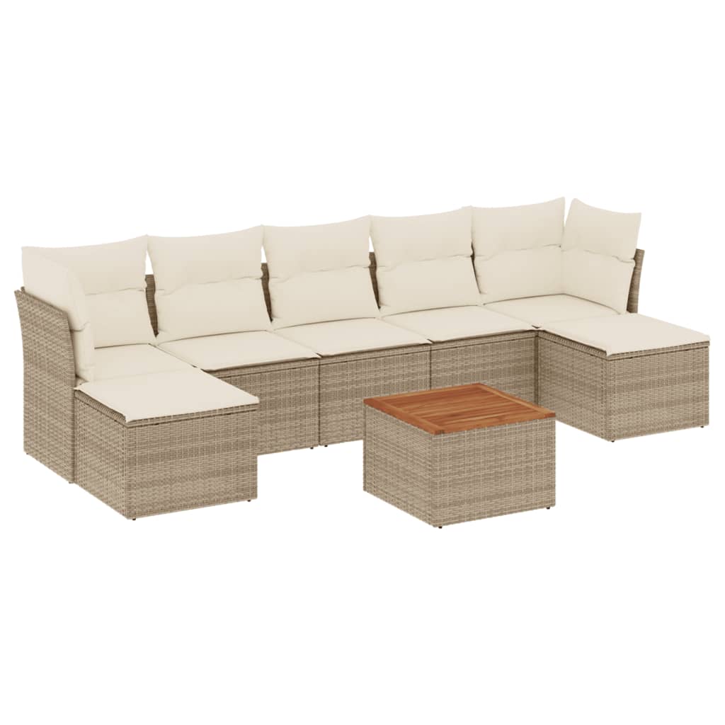 8-delige Loungeset met kussens poly rattan beige