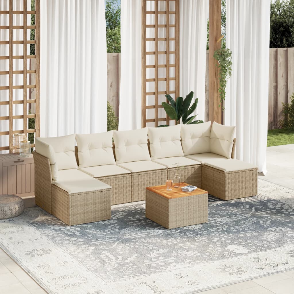 8-delige Loungeset met kussens poly rattan beige